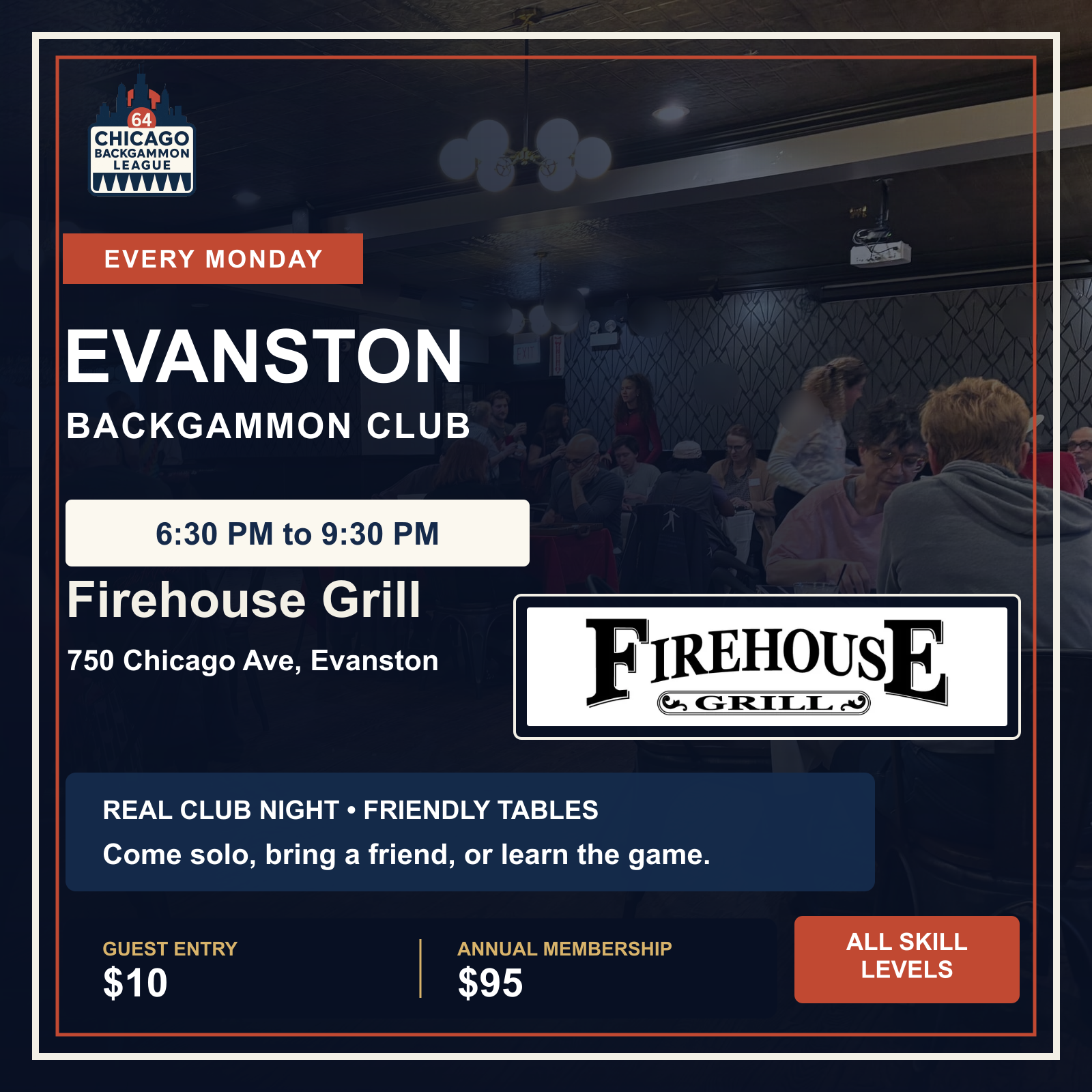 Final Evanston Backgammon Club square promotional design